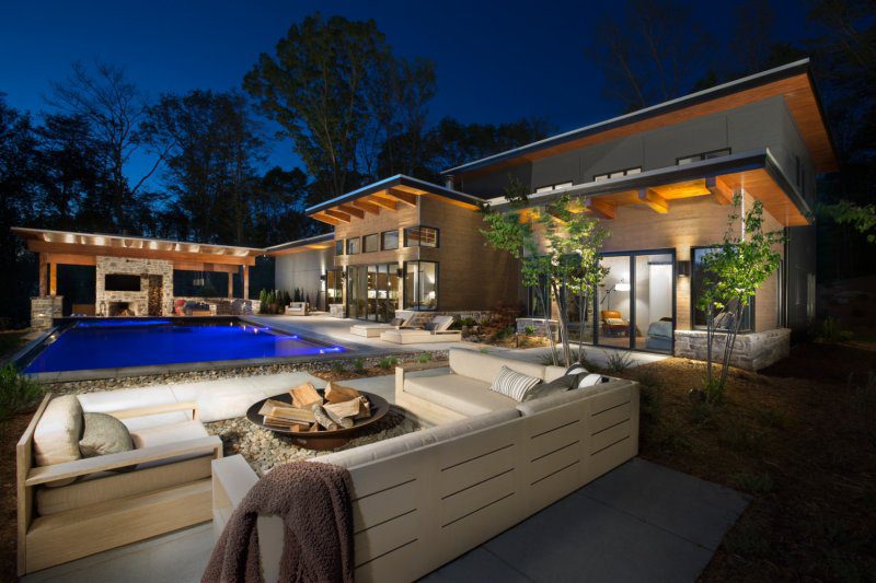 Mountain Rustic Modern Living Stone Design+Build Watkins